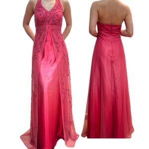 GORRRGEOUS Y2K Fuscia / Red and pink halter sequins prom dress 💕🎀💝